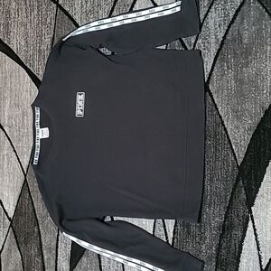 VS PINK 2017 Campus Sleeve Ticking Logo Crew Sweatshirt